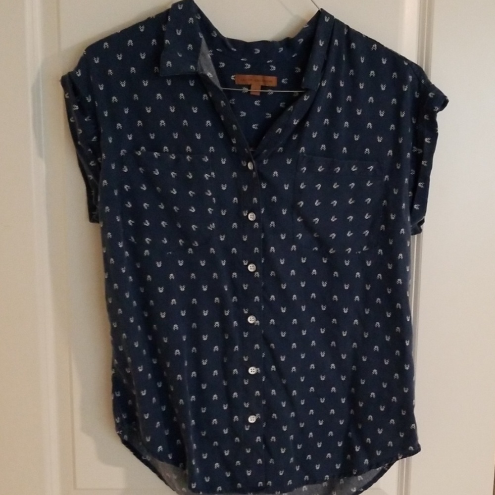 Blue buttondown short sleeve blouse